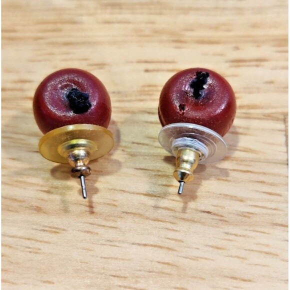 Vintage Costume Red Wooden Apple Stud Earrings-Teacher - Picture 2 of 3